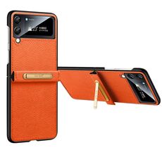 Per Samsung Galaxy Z Flip3 5G SULADA Cover posteriore in pelle con staffa invisibile (arancione)