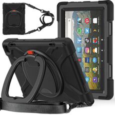 Custodia protettiva per tablet Amazon Fire HD 8 2022 in silicone + PC con supporto e tracolla (nero)