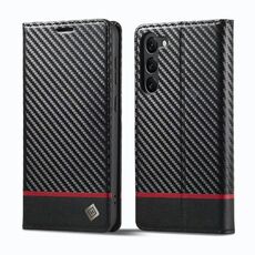 Per Samsung Galaxy S23 5G LC.IMEEKE Custodia per telefono in pelle PU + TPU in fibra di carbonio orizzontale (nero orizzontale)