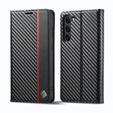 Per Samsung Galaxy S23+ 5G LC.IMEEKE Custodia per telefono in pelle PU + TPU in fibra di carbonio orizzontale (nero verticale)