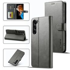 Per Samsung Galaxy S23 5G LC.IMEEKE Custodia per telefono in pelle a conchiglia orizzontale in vitello (grigio)