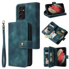 Per Samsung Galaxy S21 Ultra 5G Custodia per telefono in pelle con cerniera per slot per schede multifunzionale (blu)