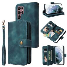 Per Samsung Galaxy S22 Ultra 5G Custodia per telefono in pelle con cerniera per slot per schede multifunzionale (blu)