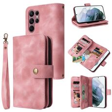 Per Samsung Galaxy S22 Ultra 5G Custodia per telefono in pelle con slot per schede multifunzionale con cerniera (oro rosa)