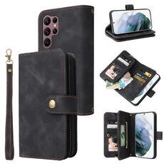 Per Samsung Galaxy S22 Ultra 5G Custodia per telefono in pelle multifunzionale con cerniera per slot per schede (nero)