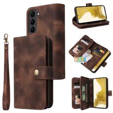 Per Samsung Galaxy S23 5G Custodia per telefono in pelle con cerniera per slot per schede multifunzionale (marrone)