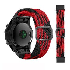 Per Garmin Fenix 7X cinturino regolabile in nylon intrecciato elastico (rosso nero)