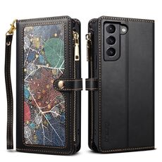 Per Samsung Galaxy S22+ 5G ESEBLE Star Series Lanyard Zipper Wallet Custodia in pelle RFID (nero)
