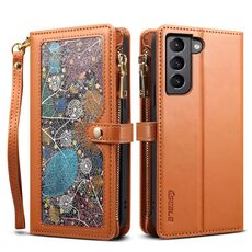 Per Samsung Galaxy S22 5G ESEBLE Star Series Lanyard Zipper Wallet Custodia in pelle RFID (marrone)