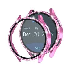 Per Samsung Galaxy Watch4 40 mm singola fila di diamanti elettrolitico PC + cassa dell'orologio in pellicola temperata (rosa)