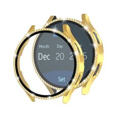 Per Samsung Galaxy Watch4 40mm Singola fila diamante elettrolitico PC + cassa dell'orologio in pellicola temperata (oro)