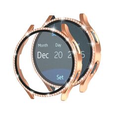 Per Samsung Galaxy Watch4 40 mm singola fila di diamanti elettrolitico PC + cassa dell'orologio in pellicola temperata (oro rosa)