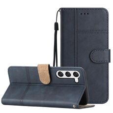 Per Samsung Galaxy S23 5G Custodia per cellulare in pelle di vacchetta stile business (blu)