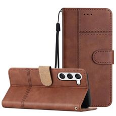 Per Samsung Galaxy S23 + 5G Custodia in pelle per telefono in pelle bovina stile business (caffè)