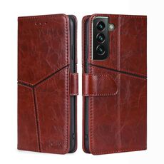Per Samsung Galaxy S23+ 5G Custodia per cellulare in pelle con cuciture geometriche orizzontali (marrone scuro)