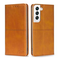 Per Samsung Galaxy S23 5G Custodia per telefono in pelle con vibrazione orizzontale magnetica a forma di mucca (marrone chiaro)