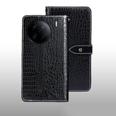 Per vivo X90 Pro idewei Custodia per cellulare in pelle di coccodrillo (nera)
