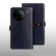 Per vivo X90 Pro idewei Custodia per cellulare in pelle di coccodrillo (blu scuro)