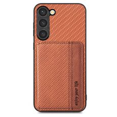 Per Samsung Galaxy S23 + 5G Custodia per telefono con borsa magnetica in fibra di carbonio (marrone)