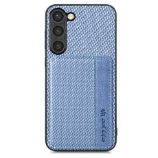 Per Samsung Galaxy S23 + 5G Custodia per telefono con borsa magnetica in fibra di carbonio (blu)