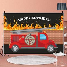 1.5x1m Fire Engine Happy Birthday Party Scene Sfondo per fotogiornalismo(MDU04231)