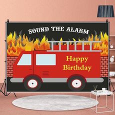1.5x1m Fire Engine Happy Birthday Party Scene Sfondo per fotogiornalismo(MDU04232)