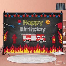 1.5x1m Fire Engine Happy Birthday Party Scene Sfondo per fotogiornalismo(MDU04233)