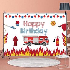 1.5x1m Fire Engine Happy Birthday Party Scene Sfondo per fotogiornalismo(MDU04234)