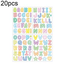 20pcs ZPKTZM Bambini Cartoni Animati Lettere Colorate Adesivi DIY Lunch Box Adesivo Impermeabile (136x186mm)