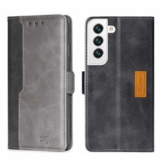 Per Samsung Galaxy S23 + 5G Custodia per telefono in pelle con fibbia laterale a contrasto di colore (nero + grigio)