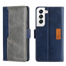 Per Samsung Galaxy S23 + 5G Custodia per telefono in pelle con fibbia laterale a contrasto di colore (blu + grigio)
