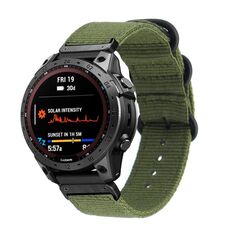 Per Garmin Fenix 7X cinturino in nylon con fibbia in acciaio a tre anelli (verde militare)