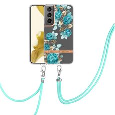 Per Samsung Galaxy S23 + 5G Custodia per telefono in TPU con fiori e piante serie IMD con cordino (rosa blu)
