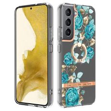 Per Samsung Galaxy S23 5G Custodia per telefono in TPU con fiori e piante serie IMD con supporto ad anello (rosa blu)