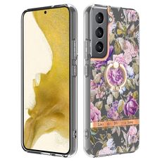 Per Samsung Galaxy S23+ 5G Custodia per telefono in TPU con fiori e piante serie IMD con supporto ad anello (peonia viola)