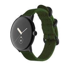 Per Google Pixel Watch cinturino con fibbia in acciaio intrecciato in nylon (verde militare + nero)