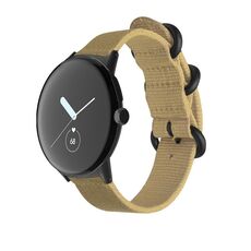 Per Google Pixel Watch cinturino con fibbia in acciaio intrecciato in nylon (cachi + nero)