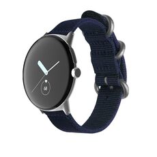 Per il cinturino dell'orologio con fibbia in acciaio intrecciato in nylon di Google Pixel Watch (blu scuro + argento)