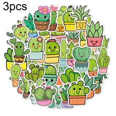3sets 50pcs / set Cartoon Cactus Manuale fai da te Adesivi decorativi Adesivo impermeabile per laptop floreale (TT173)