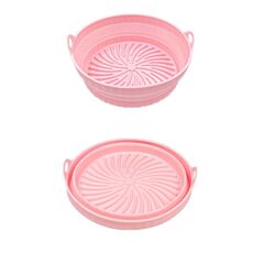 Teglia da forno in silicone resistente alle alte temperature con tappetino per griglia per friggitrice ad aria, specificazione: rosa rotondo