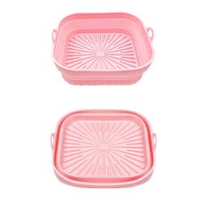Teglia da forno in silicone resistente alle alte temperature con tappetino per griglia per friggitrice ad aria, specificazione: rosa quadrato