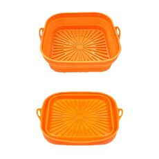 Teglia da forno in silicone resistente alle alte temperature con tappetino per griglia per friggitrice ad aria, specificazione: arancione quadrato