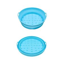 Teglia da forno in silicone resistente alle alte temperature con tappetino per griglia per friggitrice ad aria, specificazione: piccolo rotondo blu