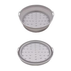 Teglia da forno in silicone resistente alle alte temperature con tappetino per griglia per friggitrice ad aria, specificazione: grande rotondo grigio