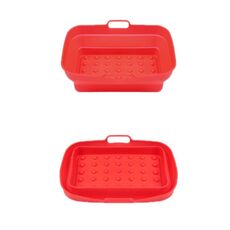 Teglia da forno in silicone resistente alle alte temperature con tappetino per griglia per friggitrice ad aria, specificazione: punto rettangolare rosso
