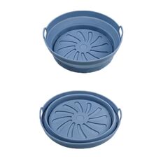 Teglia da forno in silicone resistente alle alte temperature con tappetino per griglia per friggitrice ad aria, specificazione: interno rotondo blu scuro