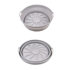 Teglia da forno in silicone resistente alle alte temperature con tappetino per griglia per friggitrice ad aria, specificazione: grigio interno rotondo