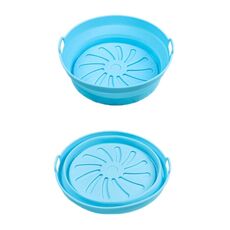 Teglia da forno in silicone resistente alle alte temperature con tappetino per griglia per friggitrice ad aria, specificazione: blu interno rotondo
