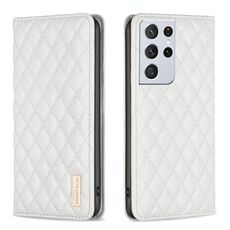 Per Samsung Galaxy S21 Ultra 5G Diamond Lattice Custodia magnetica in pelle per telefono (bianco)