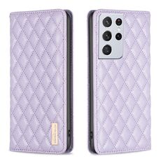 Per Samsung Galaxy S21 Ultra 5G Diamond Lattice Custodia magnetica in pelle per telefono (viola)